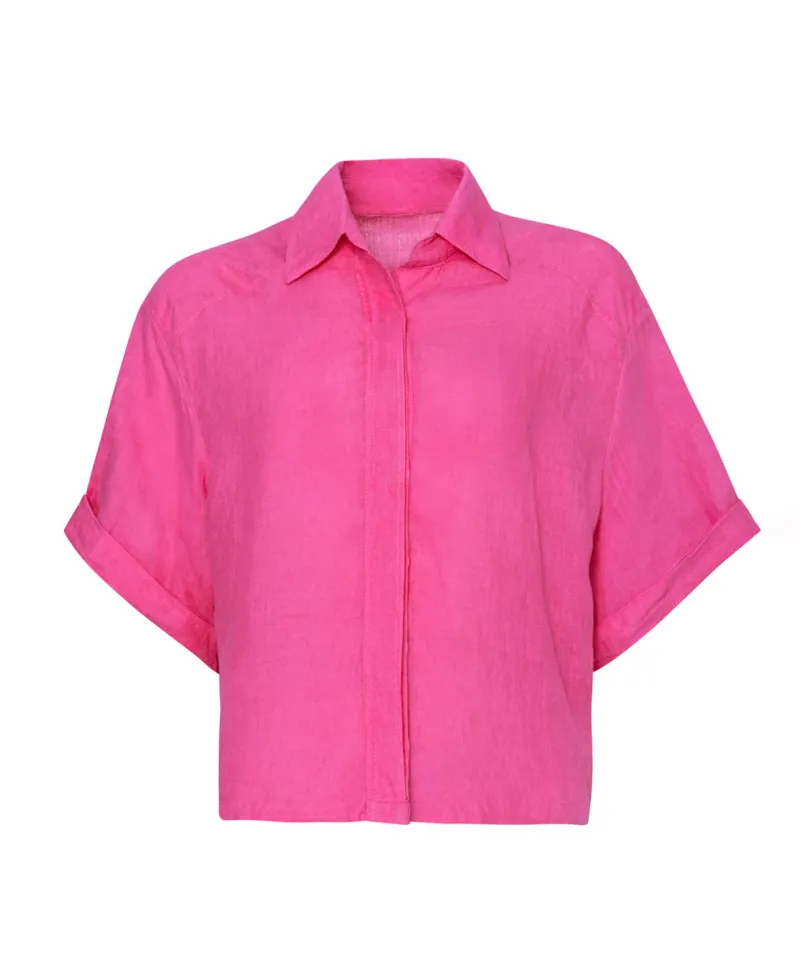hot_pink_linen_top_1.webp PQ Swim Hot Pink Linen Top* Cover-Ups