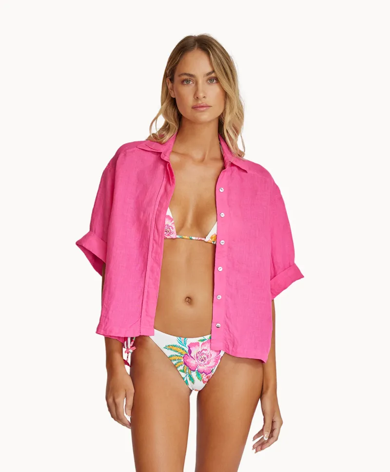 hot_pink_linen_top_3.webp PQ Swim Hot Pink Linen Top* Cover-Ups
