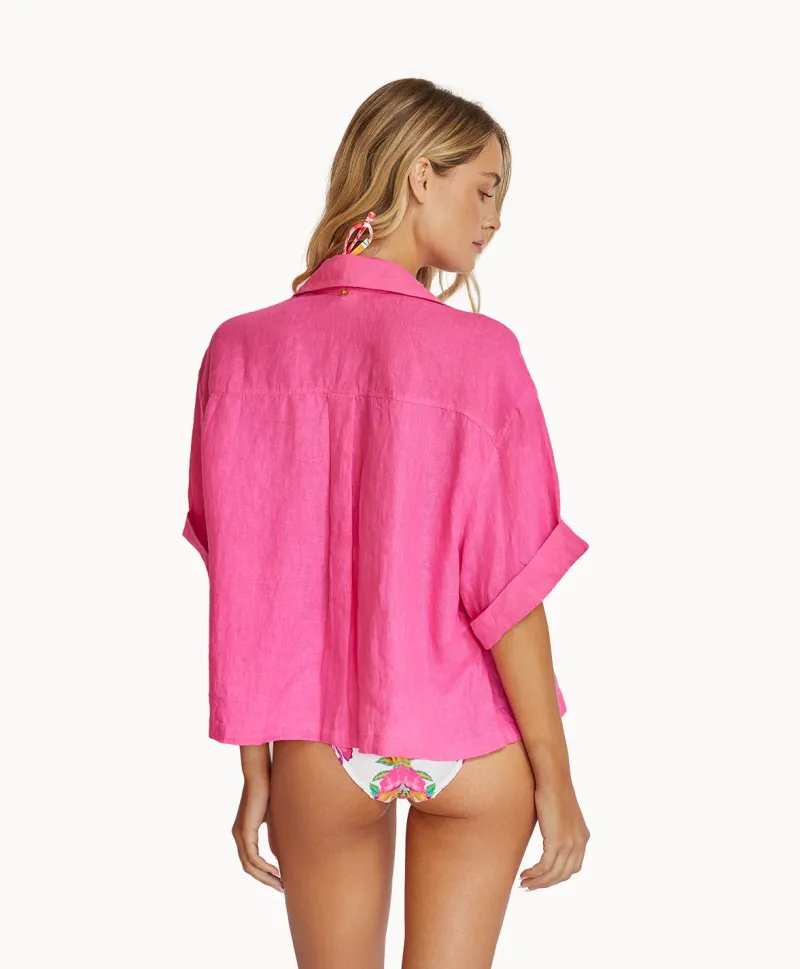 hot_pink_linen_top_4.webp PQ Swim Hot Pink Linen Top* Cover-Ups