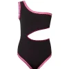 PQ Swim Kids Black Pier Rainbow Embroidered Cut Out One Piece (FINAL SALE)*Kids Kids