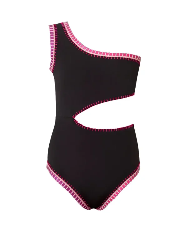 PQ Swim Kids Black Pier Rainbow Embroidered Cut Out One Piece (FINAL SALE)*Kids Kids