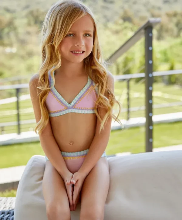 PQ Swim Kids Cotton Candy Tie Dye Rainbow Embroidered Bikini*Kids Kids