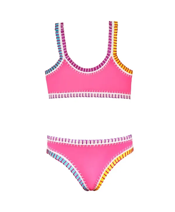 PQ Swim Kids Hot Pink Sporty Rainbow Embroidered Bikini*Kids Kids