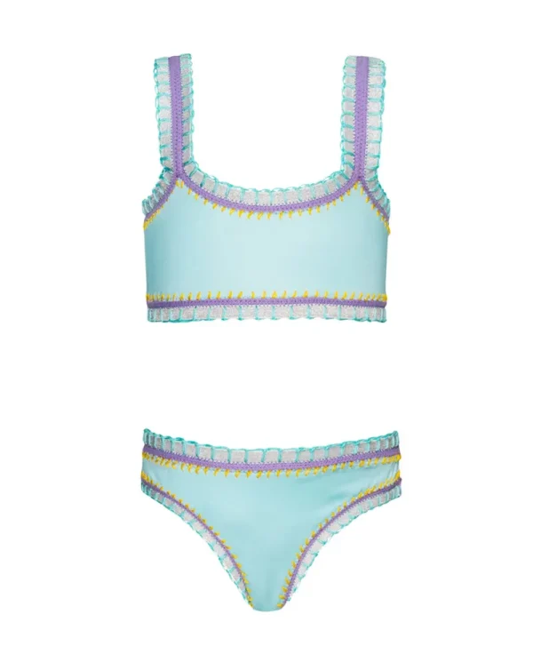 PQ Swim Kids Light Blue Sporty Rainbow Embroidered Bikini*Kids Kids