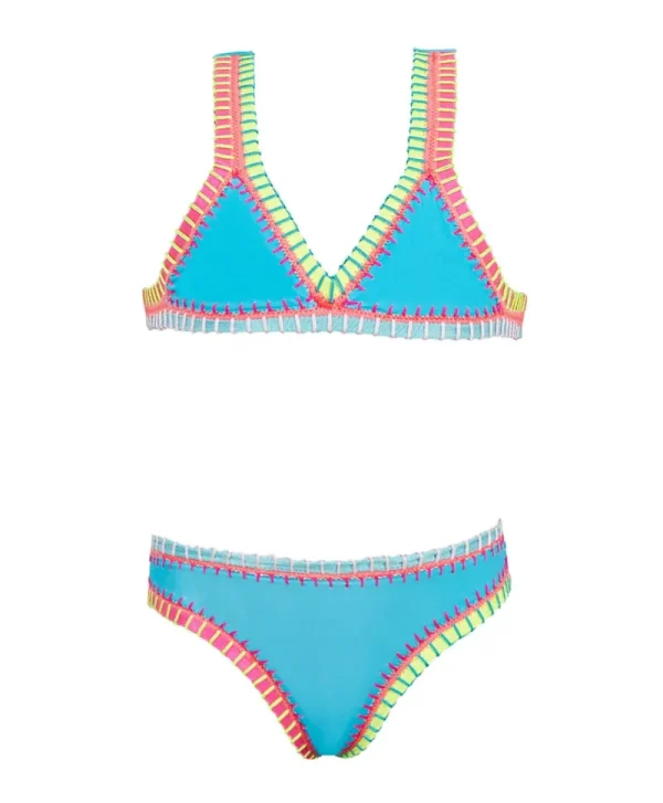 PQ Swim Kids Turquoise Rainbow Embroidered Bikini*Kids Kids