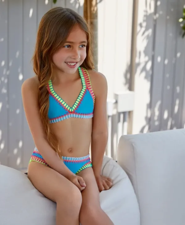 PQ Swim Kids Turquoise Rainbow Embroidered Bikini*Kids Kids